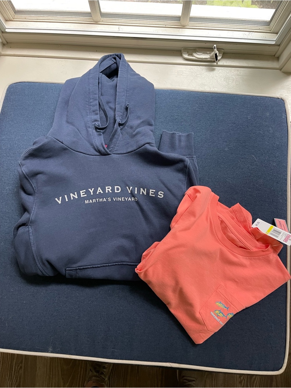 Vineyard Vines Navy Hoodie Martha’s Vineyard with Coral Graphic Tee